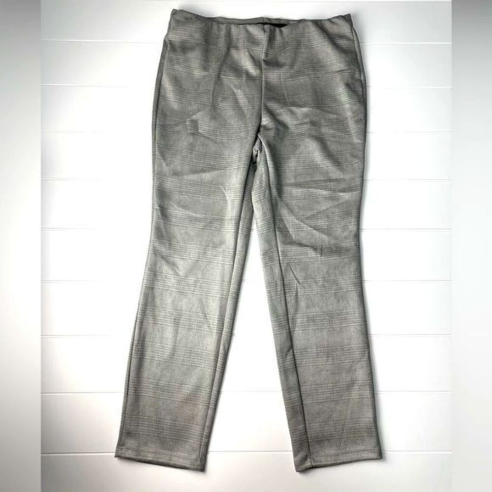 tahari tummy control dress pants pale grey plaid *006